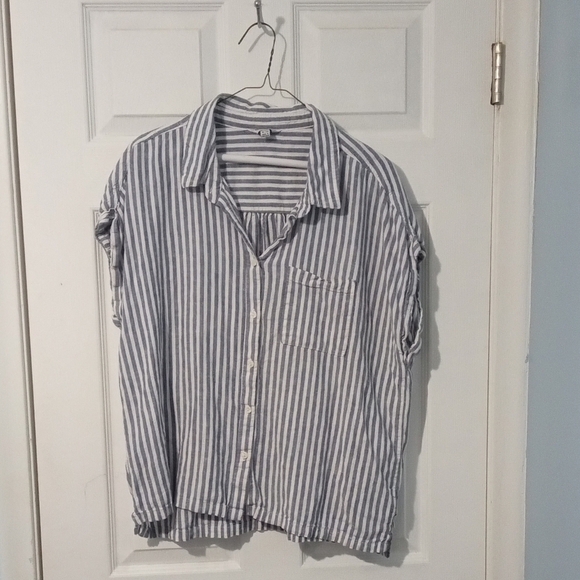 Orvis Tops - Orvis Navy and White Striped Button-Up Shirt